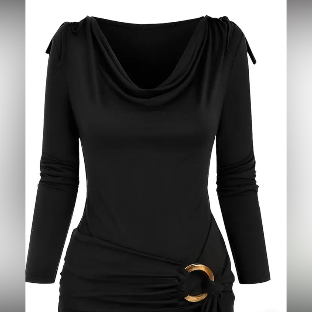 🥳 BLK RUCHED SHOULDER FRONT RING TOP SIZE XXL - Picture 4 of 4